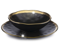 Komplet zestaw serwis 2 talerzy LISSA BLACK GOLD zastawa obiadowa GLAMOUR