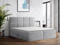 ŁÓŻKO TAPICEROWANE kontynentalne BARO 180x200 szary + MATERAC NAKŁADKA