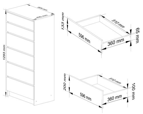 Komoda do salonu K 60 cm 6 szuflad - biała-grafit szary na Arena.pl
