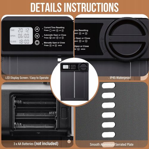 Automatyczne Drzwi Do Kurnika Z Timerem Blokada Przytrzaśnięcia Wodoodporne na Arena.pl