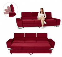 Kanapa sofa rozkładana f spania reg zagłówek welur czerwony Savio Family