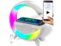 Lampka led gamingowa głośnik rgb ładowarka indukcyjna zegar radio biały