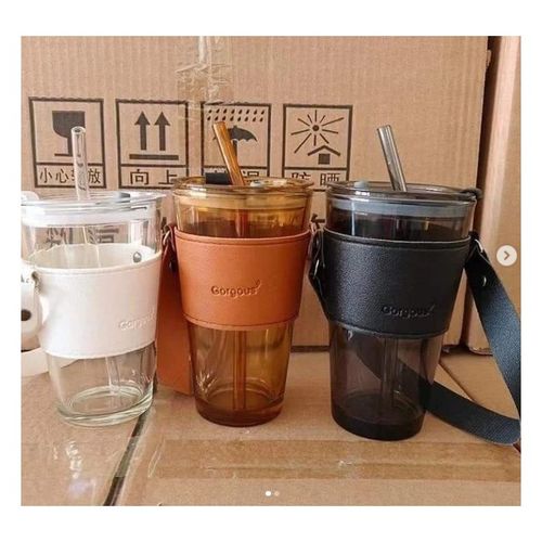 kubek z kolorowego szkła na kawę herbatę ze słomką i zamknięciem 450 ml na Arena.pl