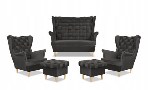 Zestaw wypoczynkowy Carol sofa fotele pufy paski grafitowy na Arena.pl