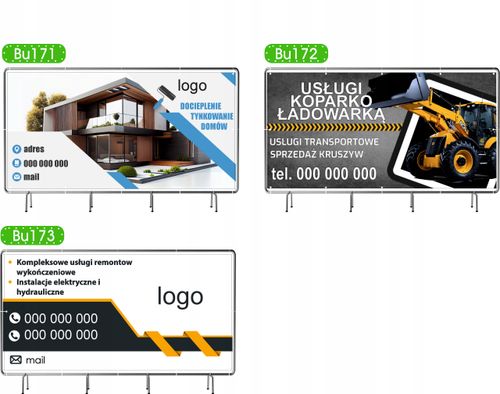 BANER REKLAMOWY 200x100 cm dużo wzorów USŁUGI OGÓLNO BUDOWLANE na Arena.pl