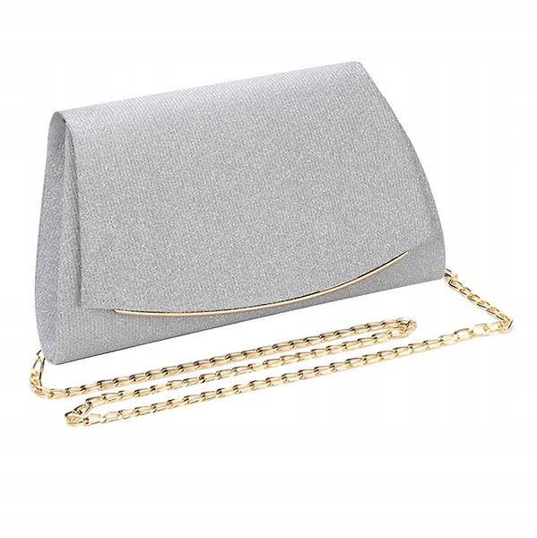 Srebrna Torebka Wieczorowa Kopertówka Wizytowa Łańcuszek Elegancka zdjęcie 3
