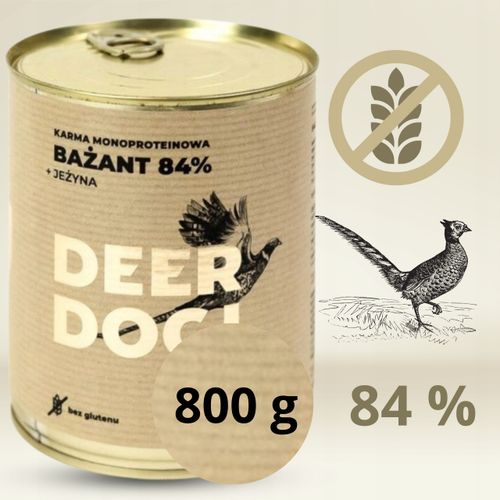 Mokra karma dla psa Deer Dog BAŻANT Z JEŻYNĄ puszka 800 G PREMIUM 84% MIĘSA na Arena.pl