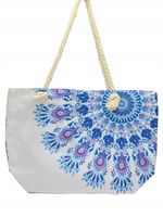 DeDa - materiałowa torba plażowa etniczne wzory niebiesko-biała D06-10