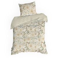 Pościel bawełniana z nadrukiem kwiaty SONIA 140X200 70X80X1 beżowa
