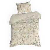 Pościel bawełniana z nadrukiem kwiaty SONIA 140X200 70X80X1 beżowa