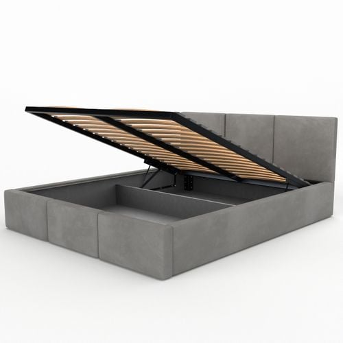 ŁÓŻKO TAPICEROWANE DO SYPIALNI 180x200 ŁÓŻKO PODWÓJNE Z POJEMNIKIEM SZARE na Arena.pl