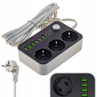 PRZEDŁUŻACZ APPIO listwa 2m 3 gniazda + 6x USB