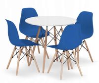 Zestaw stół okrągły TODI 80cm biały + 4 krzesła OSAKA niebieskie