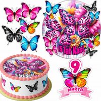 ZESTAW OPŁATEK NA TORT 20CM + 16 POSTACI - MOTYL + IMIĘ 15CM 18CM