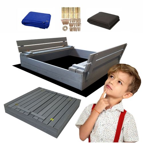 Duża Piaskownica Impregnowana Zamykana Drewniana 120cm SZARA na Arena.pl