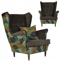 Fotel uszak Ari Print Duo skandynawski  brązowo zielony