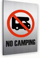 Tabliczka znak informacyjny 20x15 Srebrna NO CAMPING Nierdzewna NADRUK UV