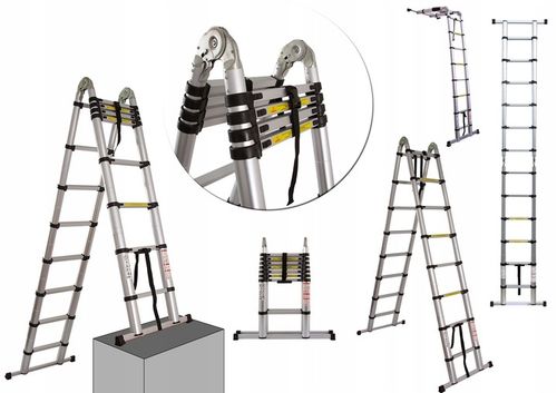 Drabina teleskopowa aluminiowa przegubowa 5m / z funkcją na schody na Arena.pl
