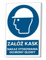 TABLICZKA BHP ZAŁÓŻ KASK STOSUJ OCHRONĘ GŁOWY GRUBA 3 MM 32x21 CM UV PCV