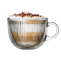 Kubek szklany filiżanka z uchem duża jumbo Selena 510 ml prążkowana w paski