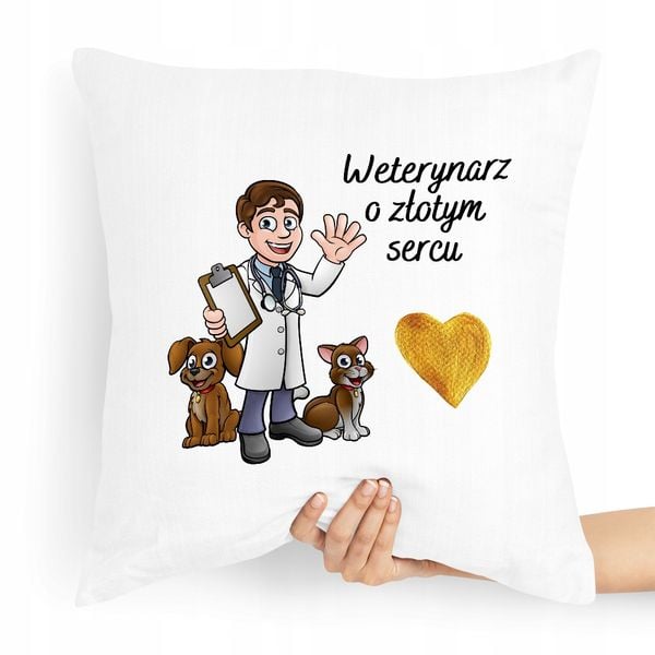 Poduszka Prezent Dla Weterynarza O Złotym Sercu Z Nadrukiem Ze Zdjęciem Z N zdjęcie 1
