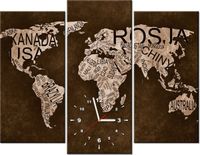 90CM 70 ZEGAR 3 ELEM MAPA ŚWIATA SCIENNY DRUK