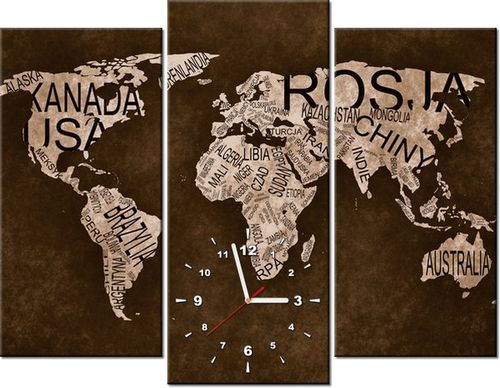 90CM 70 ZEGAR 3 ELEM MAPA ŚWIATA SCIENNY DRUK na Arena.pl