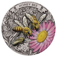 Australia: Honey Bee kolorowany 2 uncje Srebra 2025 Antiqued Coin