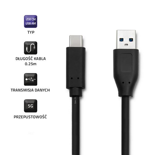 Qoltec Kabel USB typ C 3.1 męski | USB 3.0 typ A męski | 0.25m na Arena.pl