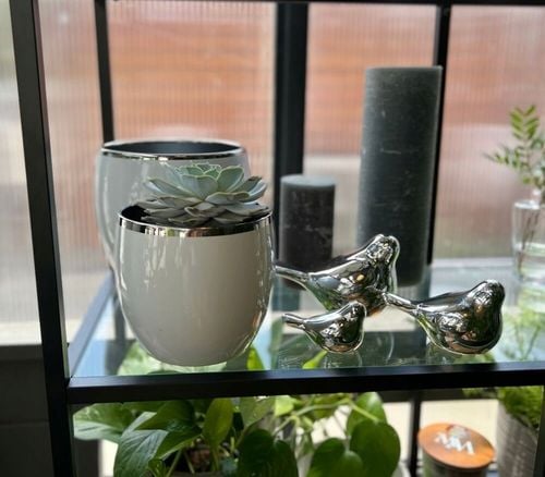 OSŁONKA KSZTAŁT KULI, KULA DONICZKA BIAŁO-SREBRNA 17 CM NA KWIATY na Arena.pl