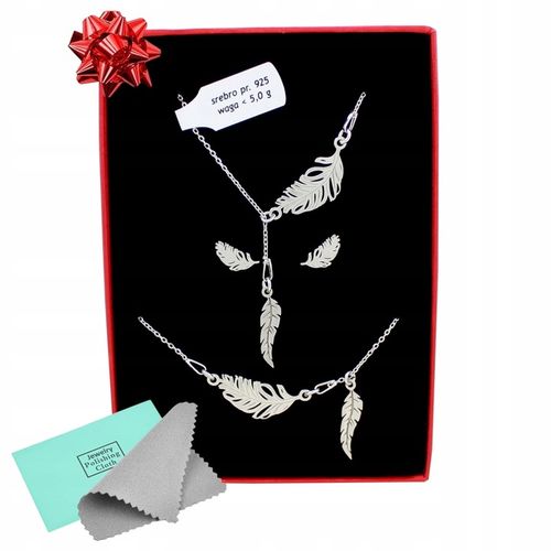 KOMPLET BIŻUTERII SREBRNEJ Z PIÓRKAMI PIÓRKO PIÓRKA srebro 925 pudełko na Arena.pl