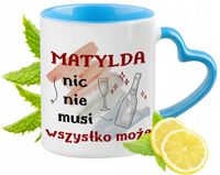 Dla Matyldy Kubek Błękitny Z Uszkiem W Kształcie Serca Na Prezent Na Kawę