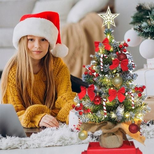 MAŁA CHOINKA NA STÓŁ Z LAMPKAMI I OZDOBAMI 60 CM DO DEKORACJI STOŁU na Arena.pl