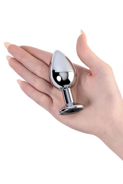 Silver anal plug TOYFA Metal with black round-shaped gem zdjęcie 4