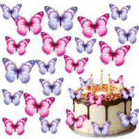 Waflowe Niebiesko - Różowe MOTYLKI MOTYLEK na tort Jadalna ozdoba 23 szt