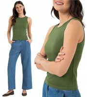 Koszulka Top Damski Bawełniany w Prążek Na Ramiączkach MORAJ Zielona 3XL