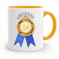 Kubek Żółty Dla Kosmetyczki Na Medal Prezent Z Nadrukiem Ze Zdjęciem