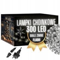Lampki Choinkowe LED 300 Białe Zimne Flash 24 m Wodoodporne Zewnętrzne IP44
