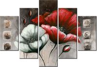 105CM 150CM OBRAZ 5 ELEM MALOWANE MAKI CZERWIENI BRĄZIE DRUK