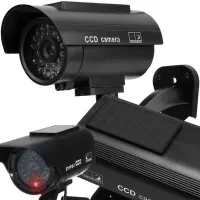 Kamera atrapa ir led monitoring solarna zewnętrzna ścienna z diodą migająca — Czarny