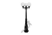LAMPA C14 Z KULĄ SZKLANĄ 3-OŚW. ŻELIWNA LAMPA OGRODOWA RETRO ELEGANCKA DO OGRODU ZEWNĘTRZNA