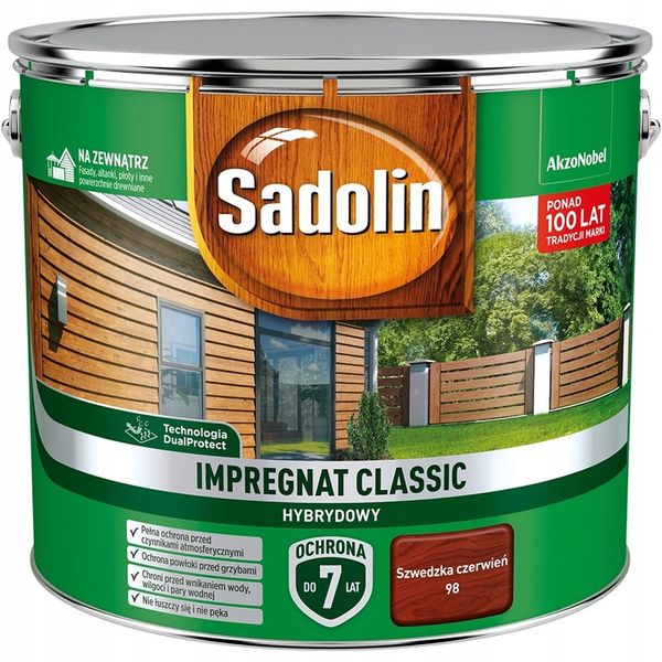 Sadolin Classic impregnat Szwedzka Czerwień 9L zdjęcie 1