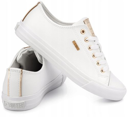 BIG STAR DAMSKIE BIAŁE TRAMPKI ZE ZŁOTYM TEKSTYLNE KLASYCZNE EKOSKÓRA r. 39 na Arena.pl