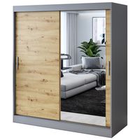 Szafa Przesuwna 180cm HUGO Antracyt / Artisan Garderoba 2 wnętrza