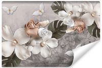Fototapeta KWIATY Róże Liście Beton Perły Efekt 3D 270cm x 180cm