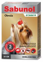 Obroża na pchły i kleszcze dla yorka działa 90 dni Sabunol odblaskowa 35cm