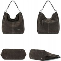 Ciemnobrązowa torebka damska zamszowa LOCCATI skóra naturalna ciemny brąz