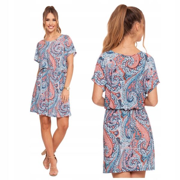 MODNA SUKIENKA DAMSKA KRÓTKA ELASTYCZNA W ORIENTALNY WZÓR NA LATO MORAJ S/M zdjęcie 1