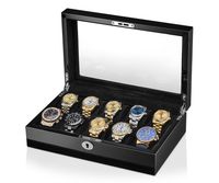 Eleganckie Pudełko Etui na 10 Zegarków – Drewno i Lakier Fortepianowy