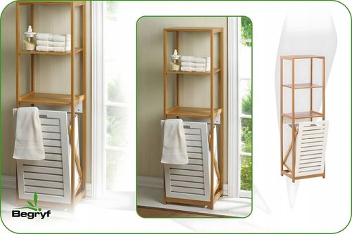 KOSZ NA PRANIE wąski REGAŁ bambusowy do ŁAZIENKI wysuwany PÓŁKI bambus loft na Arena.pl